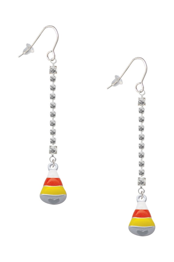 Silvertone 3-D Enamel Candy Corn - Silver-tone Long Sparkle Dangle French Earrings