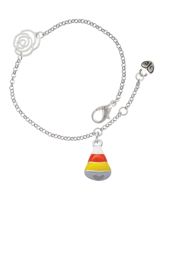 Silvertone 3-D Enamel Candy Corn Silver-tone Rose Link Chain Bracelet, 6.25"+1.75" Extender