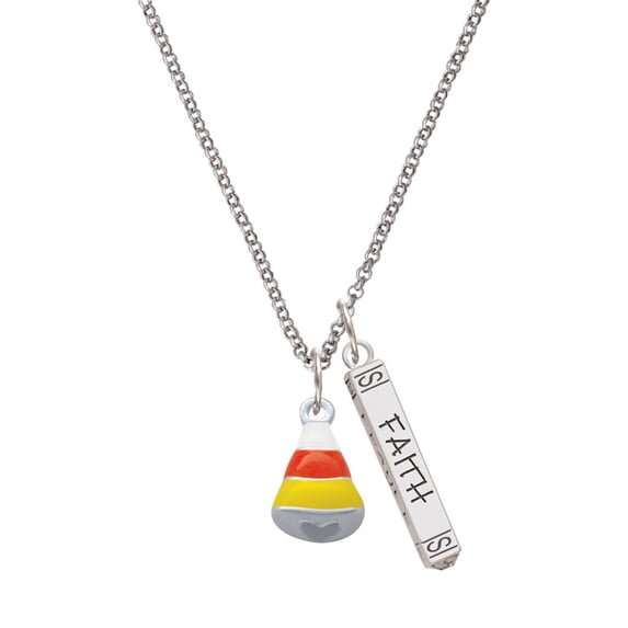 Delight Jewelry Silvertone 3-D Enamel Candy Corn Silvertone Believe Faith Prayer Hope Bar Charm Necklace, 23"
