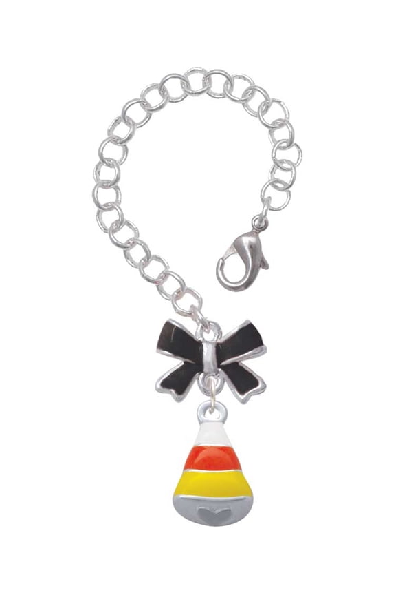 Silvertone 3-D Enamel Candy Corn - Silvertone Black Bow Charm Accessory for Tumblers and Thermal Cups