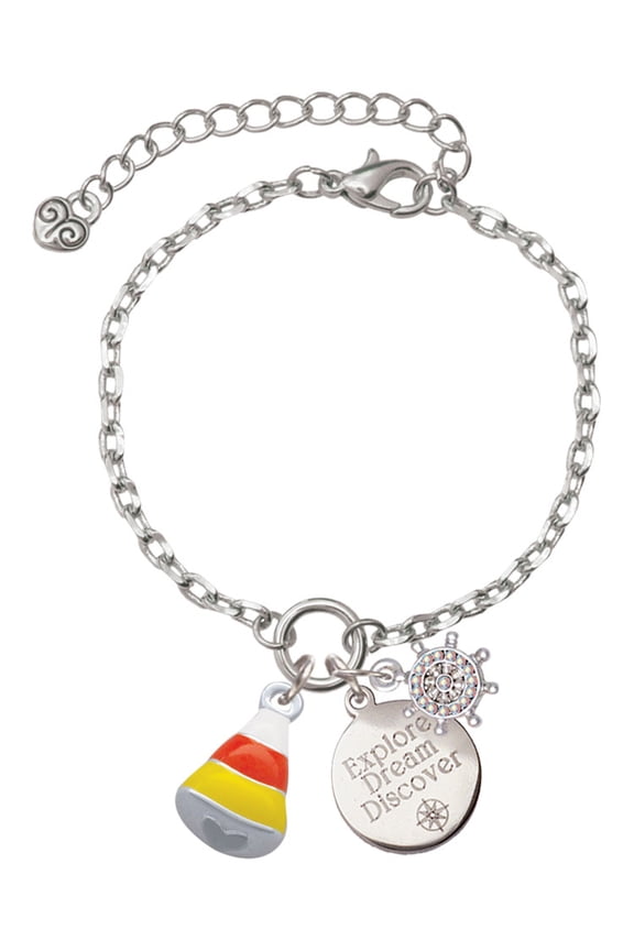 Silvertone 3-D Enamel Candy Corn Silvertone Discover Dream Explore Zoey Charm Bracelet, 6.5+2" Extender