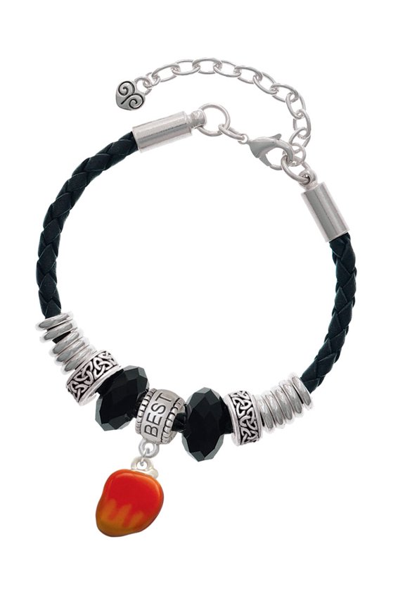 Silvertone 3-D Enamel Mango Best Friend Celtic Knot Leather Bead Bracelet, 7"+2" Extender
