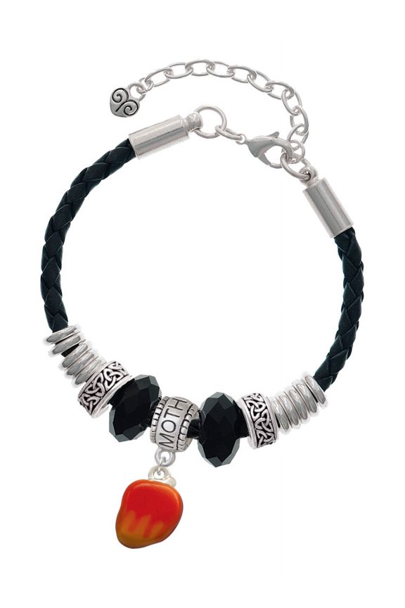 Silvertone 3-D Enamel Mango Mother Celtic Knot Leather Bead Bracelet, 7"+2" Extender