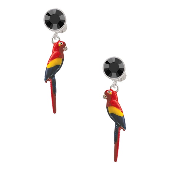 Delight Jewelry Silvertone 3-D Enamel Parrot Black Crystal Clip on Earrings