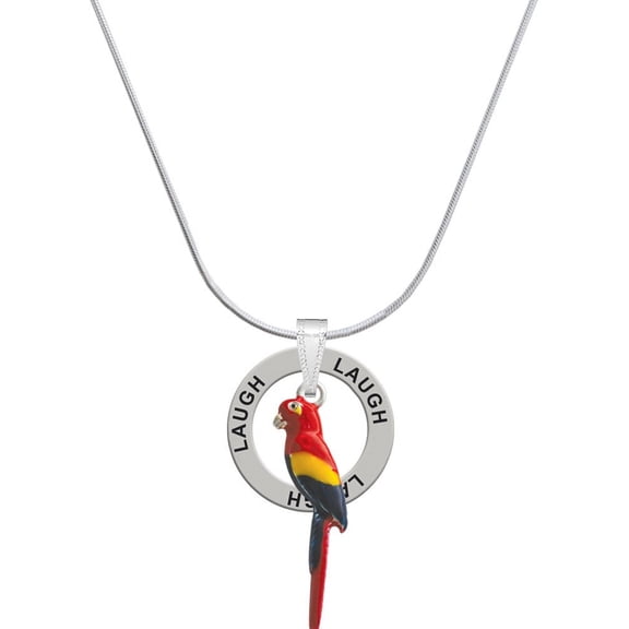 Delight Jewelry Silvertone 3-D Enamel Parrot Laugh Ring Charm Necklace, 18"