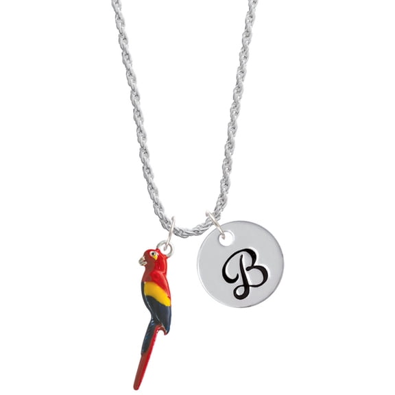 Delight Jewelry Silvertone 3-D Enamel Parrot Silvertone Script Initial Disc - B - Charm Necklace, 20"+3"