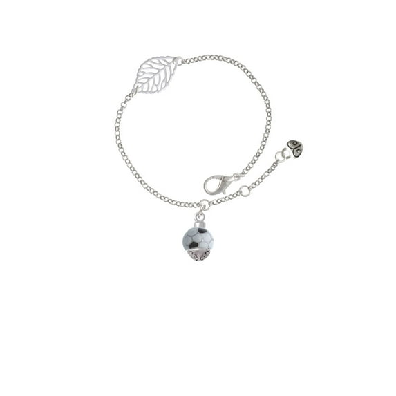 Delight Jewelry Silvertone 3-D Enamel Soccerball Spinner - Silvertone Leaf Delicate Bracelet, 6.25+1.75"