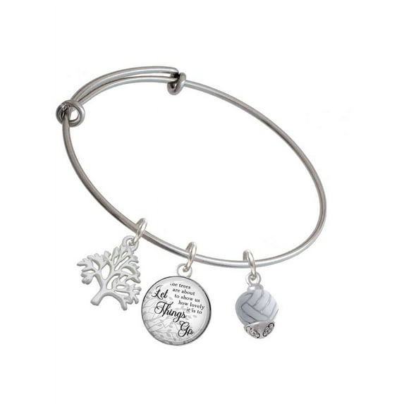 Delight Jewelry Silvertone 3-D Enamel Volleyball Spinner Silvertone Let Things Go Tree Charm Bangle Bracelet