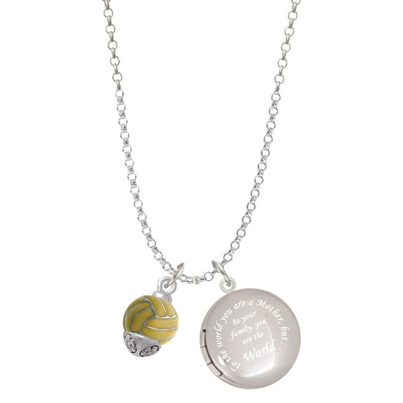 Delight Jewelry Silvertone 3-D Enamel Waterpolo ball Spinner To the World You are a Mother Locket Necklace