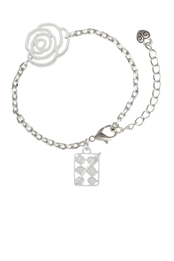 Silvertone 3-D Eye shadow Makeup Palette Silver-tone Flower Link Chain Bracelet, 6.75"+2" Extender