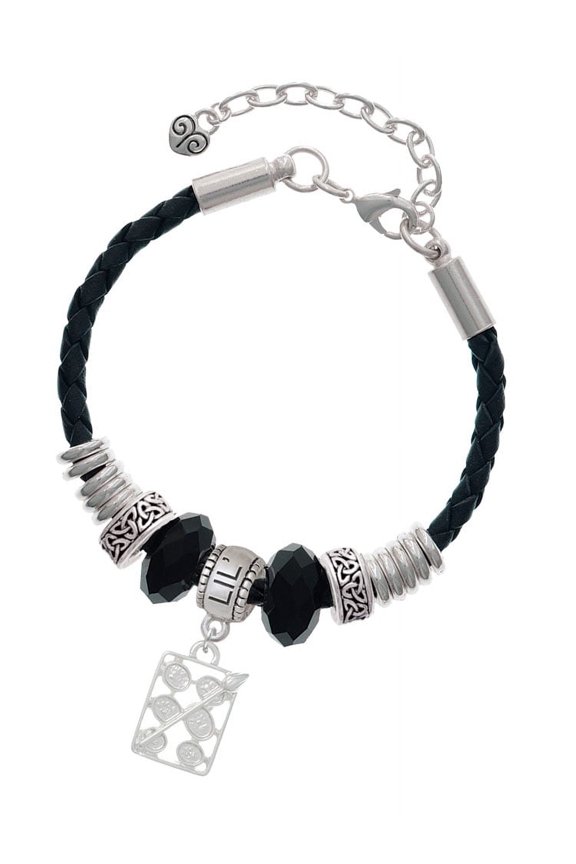 Silvertone 3-D Eye shadow Makeup Palette Sister Celtic Knot Leather Bead Bracelet, 7"+2" Extender