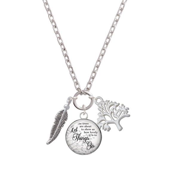 Delight Jewelry Silvertone 3-D Feather Let Things Go Fall Zoey Charm Necklace, 28"