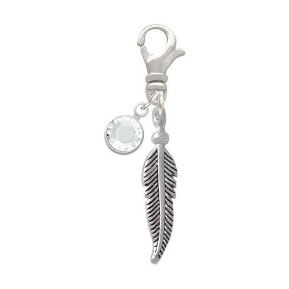Delight Jewelry Silvertone 3-D Feather - Silvertone Clip on Charm with Clear Crystal Drop