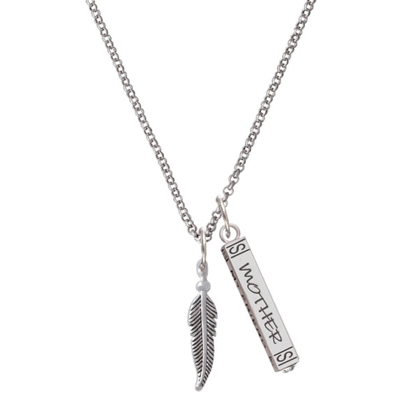 Delight Jewelry Silvertone 3-D Feather Silvertone Mother Daughter Bar Charm Necklace, 23"