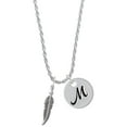 thumbnail image 1 of Delight Jewelry Silvertone 3-D Feather Silvertone Script Initial Disc - M - Charm Necklace, 20"+3", 1 of 4