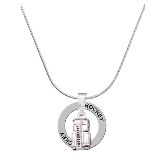 Delight Jewelry Silvertone 3-D Fire Engine - Hockey Ring Charm Necklace, 18"