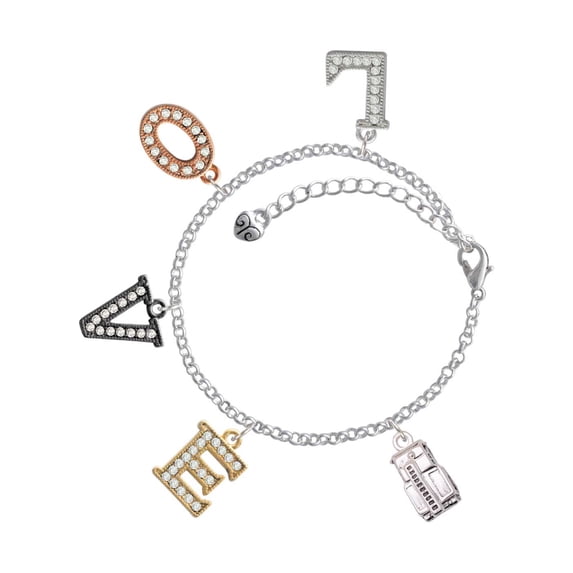 Delight Jewelry Silvertone 3-D Fire Engine - Multi-Colored Crystal Love Charm Bracelet