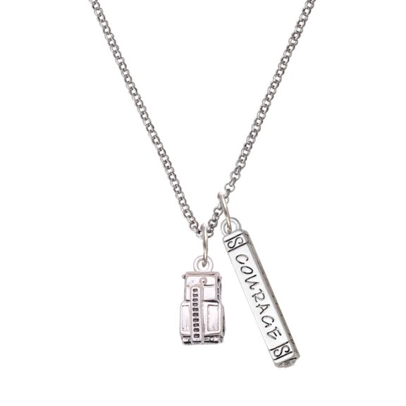 Delight Jewelry Silvertone 3-D Fire Engine - Silvertone Courage Strength Wisdom Honesty Bar Charm Necklace, 23"