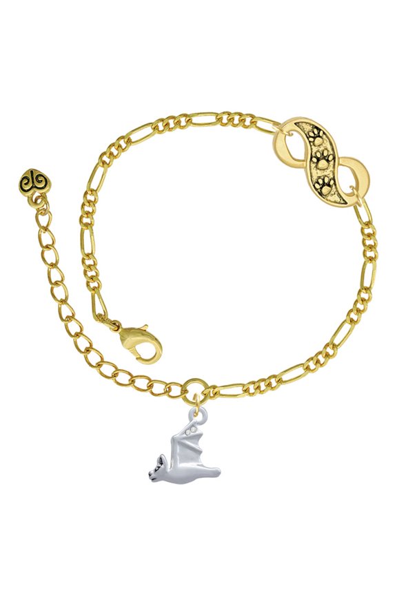 Silvertone 3-D Flying Bat with Crystals Gold-tone Paw Infinity Link Chain Bracelet, 6"+2" Extender