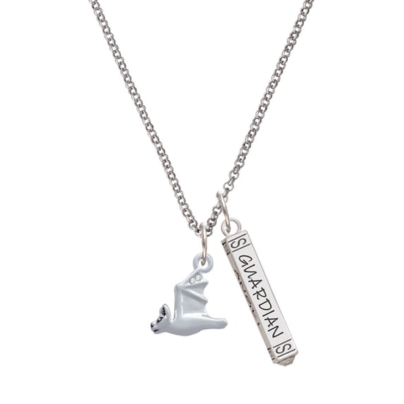 Delight Jewelry Silvertone 3-D Flying Bat with Crystals Silvertone Guardian Angel Bar Charm Necklace, 23"