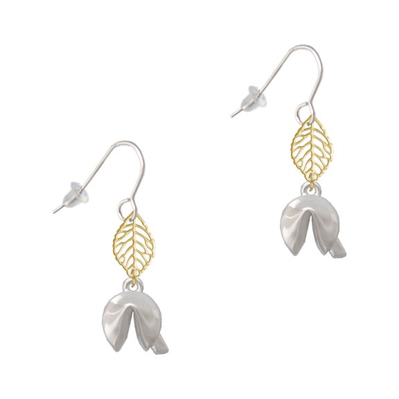 Delight Jewelry Silvertone 3-D Fortune Cookie Goldtone Leaf French Earrings