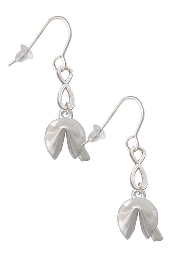 Silvertone 3-D Fortune Cookie Silver tone Infinity French Earrings