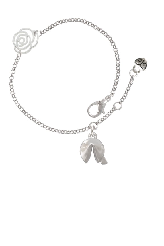 Silvertone 3-D Fortune Cookie Silver-tone Rose Link Chain Bracelet, 6.25"+1.75" Extender