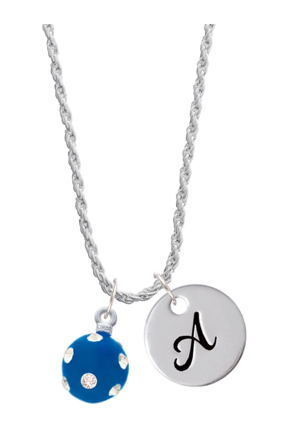 Silvertone 3-D Frosted Blue Resin Ornament with Crystals Silvertone Script Initial Disc - A - Charm Necklace, 20"+3"