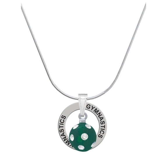 Delight Jewelry Silvertone 3-D Frosted Green Resin Ornament with Crystals Gymnastics Ring Charm Necklace, 18"