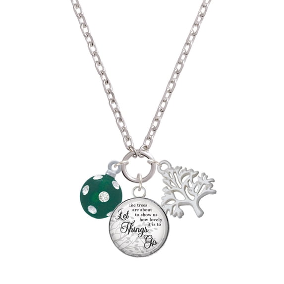 Delight Jewelry Silvertone 3-D Frosted Green Resin Ornament with Crystals Let Things Go Fall Zoey Charm Necklace, 28"