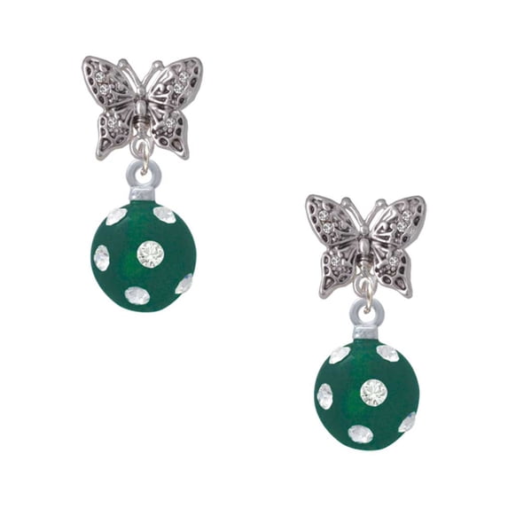 Delight Jewelry Silvertone 3-D Frosted Green Resin Ornament with Crystals Silvertone Antiqued Butterfly Post Earrings