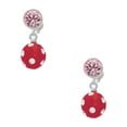 thumbnail image 1 of Delight Jewelry Silvertone 3-D Frosted Red Resin Ornament with Crystals Pink Crystal Clip on Earrings, 1 of 5