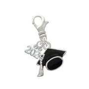 Delight Jewelry Silvertone 3-D Graduation Hat - Clip on Charm with Year 2024