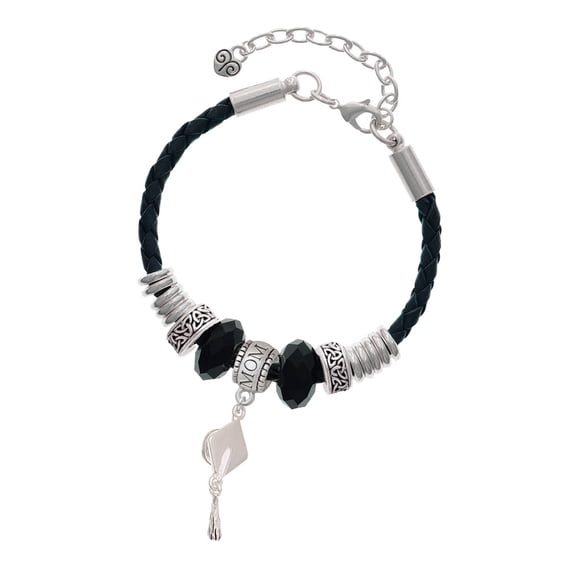 Delight Jewelry Silvertone 3-D Graduation Hat Mom Celtic Knot Leather Bead Bracelet, 7"+2" Extender