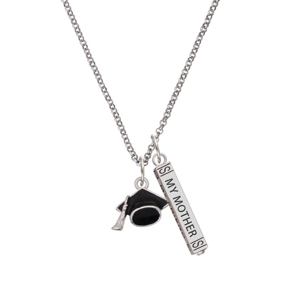 Delight Jewelry Silvertone 3-D Graduation Hat Silvertone Always My Mother Bar Charm Necklace, 23"