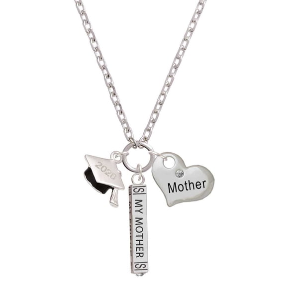 Delight Jewelry Silvertone 3-D Graduation Hat with 2020 Always My Mother Bar Zoe Necklace