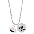 thumbnail image 1 of Delight Jewelry Silvertone 3-D Graduation Hat with 2021 Silvertone Script Initial Disc - N - Charm Necklace, 20"+3", 1 of 4