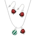 thumbnail image 1 of Delight Jewelry Silvertone 3-D Green Striped Ornament Red Lucky Ladybug Necklace and Dangle Earrings Set, 1 of 6