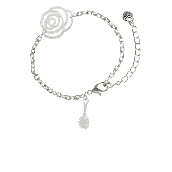 Delight Jewelry Silvertone 3-D Hair Brush Silver-tone Flower Link Chain Bracelet, 6.75"+2" Extender