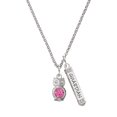 thumbnail image 1 of Delight Jewelry Silvertone 3-D Hot Pink & AB Crystal Owl Silvertone Guardian Angel Bar Charm Necklace, 23", 1 of 4