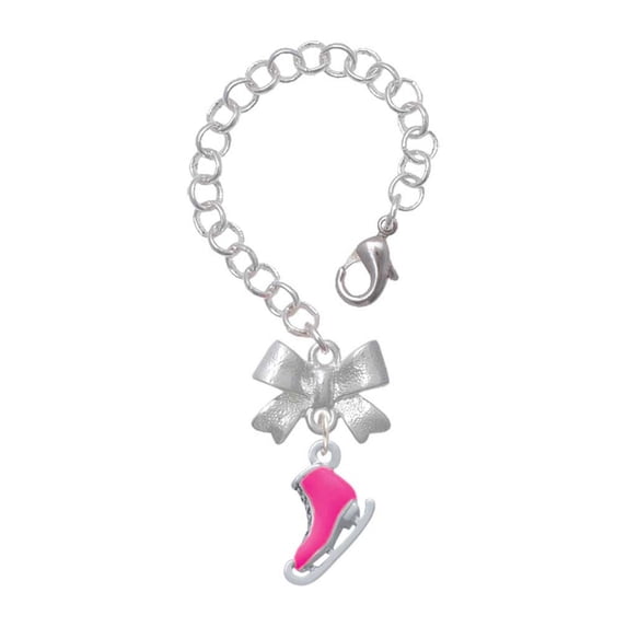 Delight Jewelry Silvertone 3-D Hot Pink Ice Skate - Silvertone Bow Charm Accessory for Tumblers and Thermal Cups