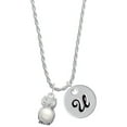 thumbnail image 1 of Delight Jewelry Silvertone 3-D Imitation Pearl & Clear Crystal Owl Silvertone Script Initial Disc - U - Charm Necklace, 20"+3", 1 of 4