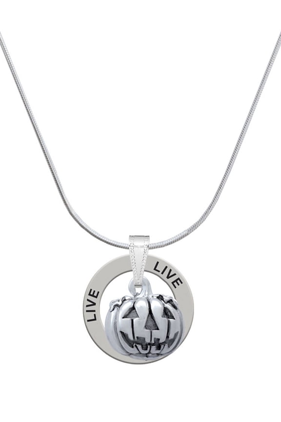 Silvertone 3-D Large Jack O' Lantern with Leaves Live Ring Charm Necklace, 18"