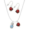 thumbnail image 1 of Delight Jewelry Silvertone 3-D Light Blue & AB Crystal Owl Red Lucky Ladybug Necklace and Dangle Earrings Set, 1 of 6