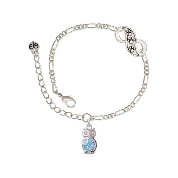 Delight Jewelry Silvertone 3-D Light Blue & AB Crystal Owl Silver-tone Paw Infinity Link Chain Bracelet, 6"+2" Extender