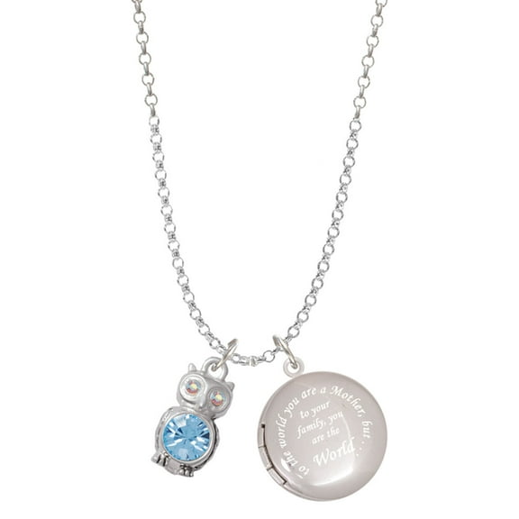 Delight Jewelry Silvertone 3-D Light Blue & AB Crystal Owl To the World You are a Mother Locket Necklace