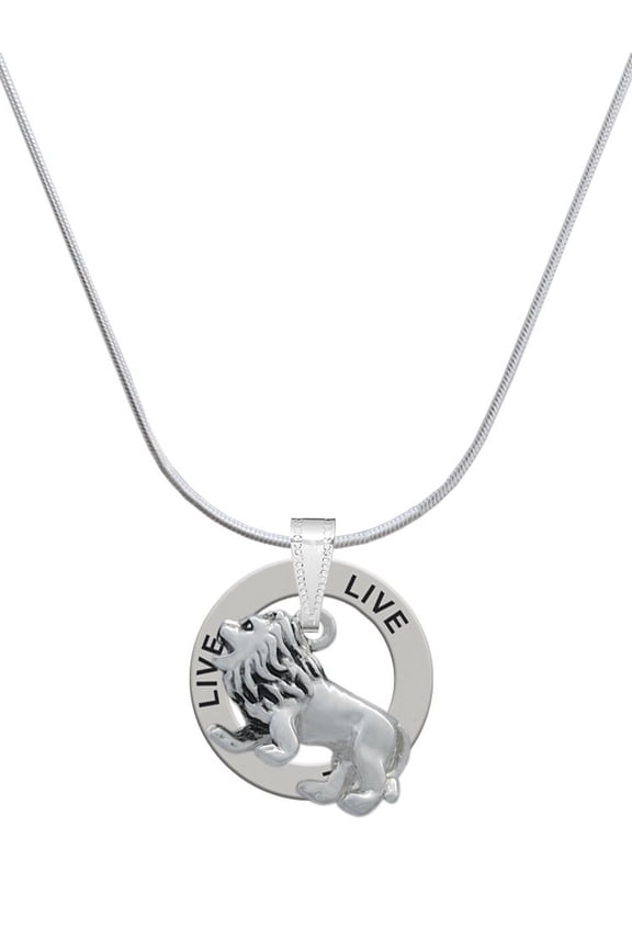 Silvertone 3-D Lion Live Ring Charm Necklace, 18"