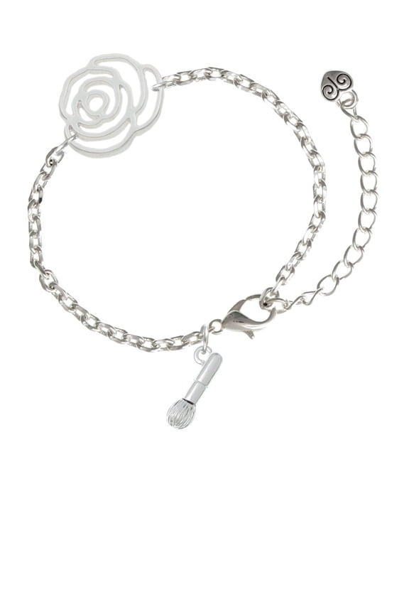 Silvertone 3-D Makeup Brush Silver-tone Flower Link Chain Bracelet, 6.75"+2" Extender
