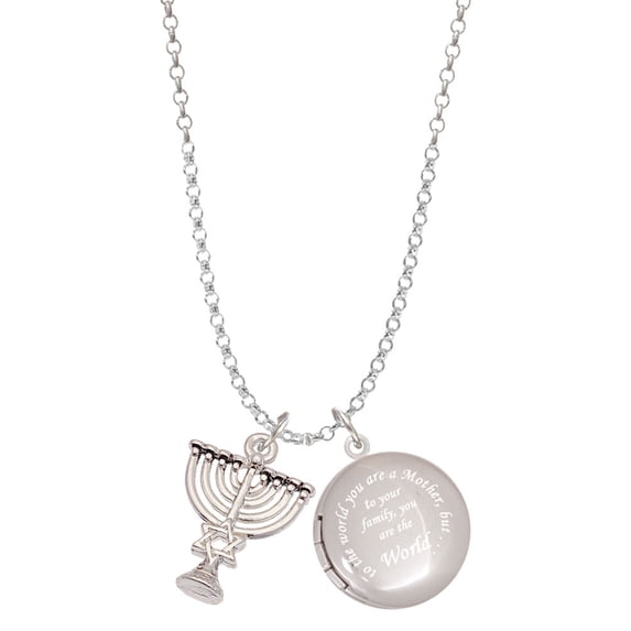 Delight Jewelry Silvertone 3-D Menorah - To the World You are a Mother Locket Necklace