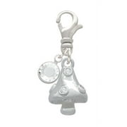Delight Jewelry Silvertone 3-D Mushroom with Clear Crystals - Silvertone Clip on Charm with Clear Crystal Drop
